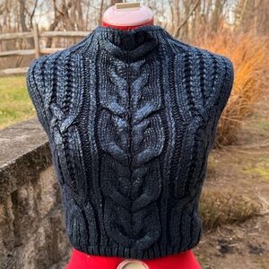 Zara Navy Metallic Cable Knit Cropped Sweater Vest
